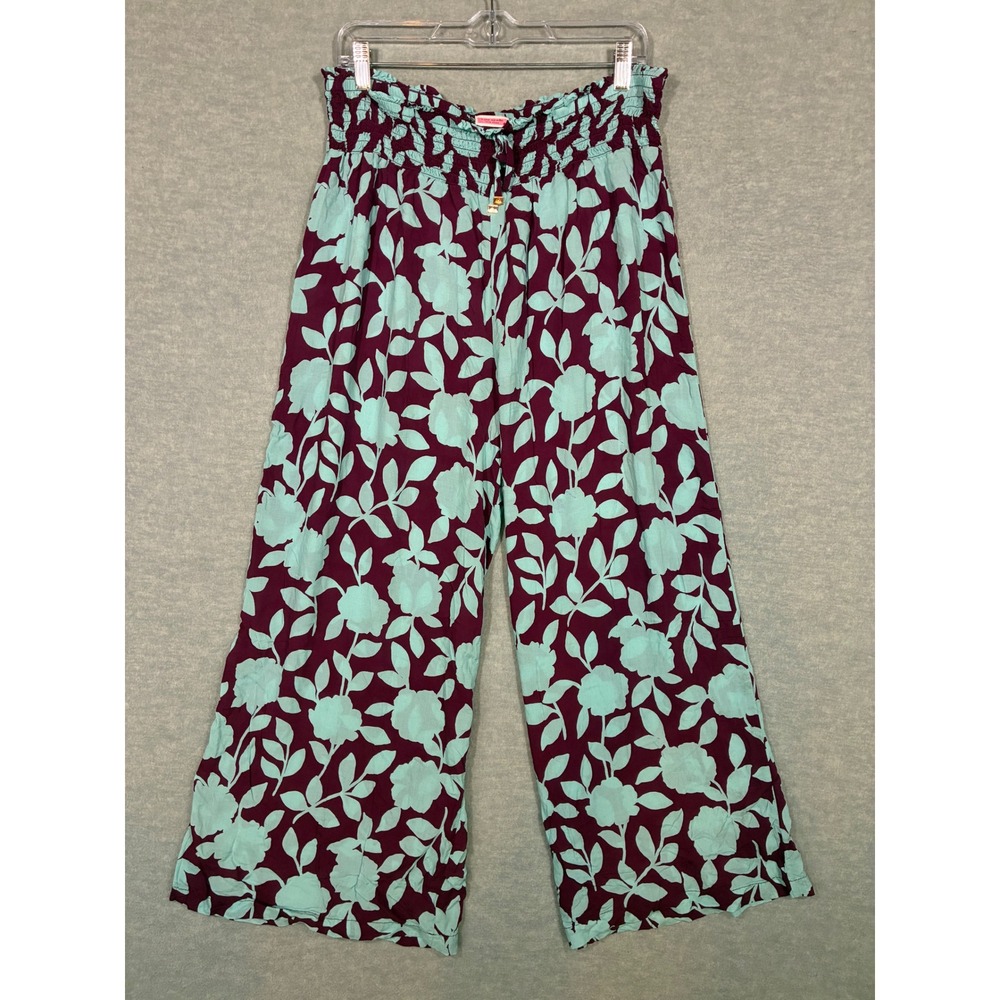 Kate Spade Floral Wide Leg Lounge Pants Purple Teal Beach Lightweight XL S70860